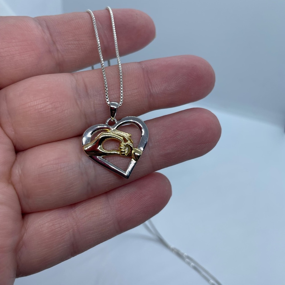 Sterling Silver Child Holding Mom Hands Heart Pendant-Perfect Gift for Mother